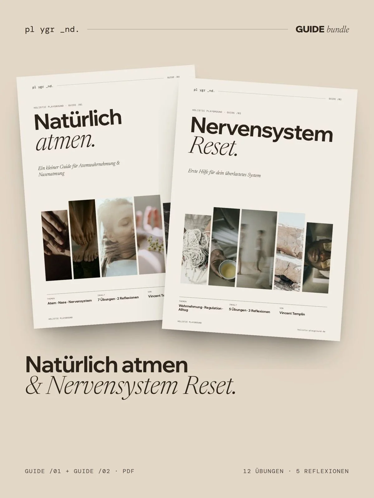 Die zwei Guides „Natürlich atmen“ und „Nervensystem Reset“ des Atem- & Nervensystem Bundles auf hellem Hintergrund