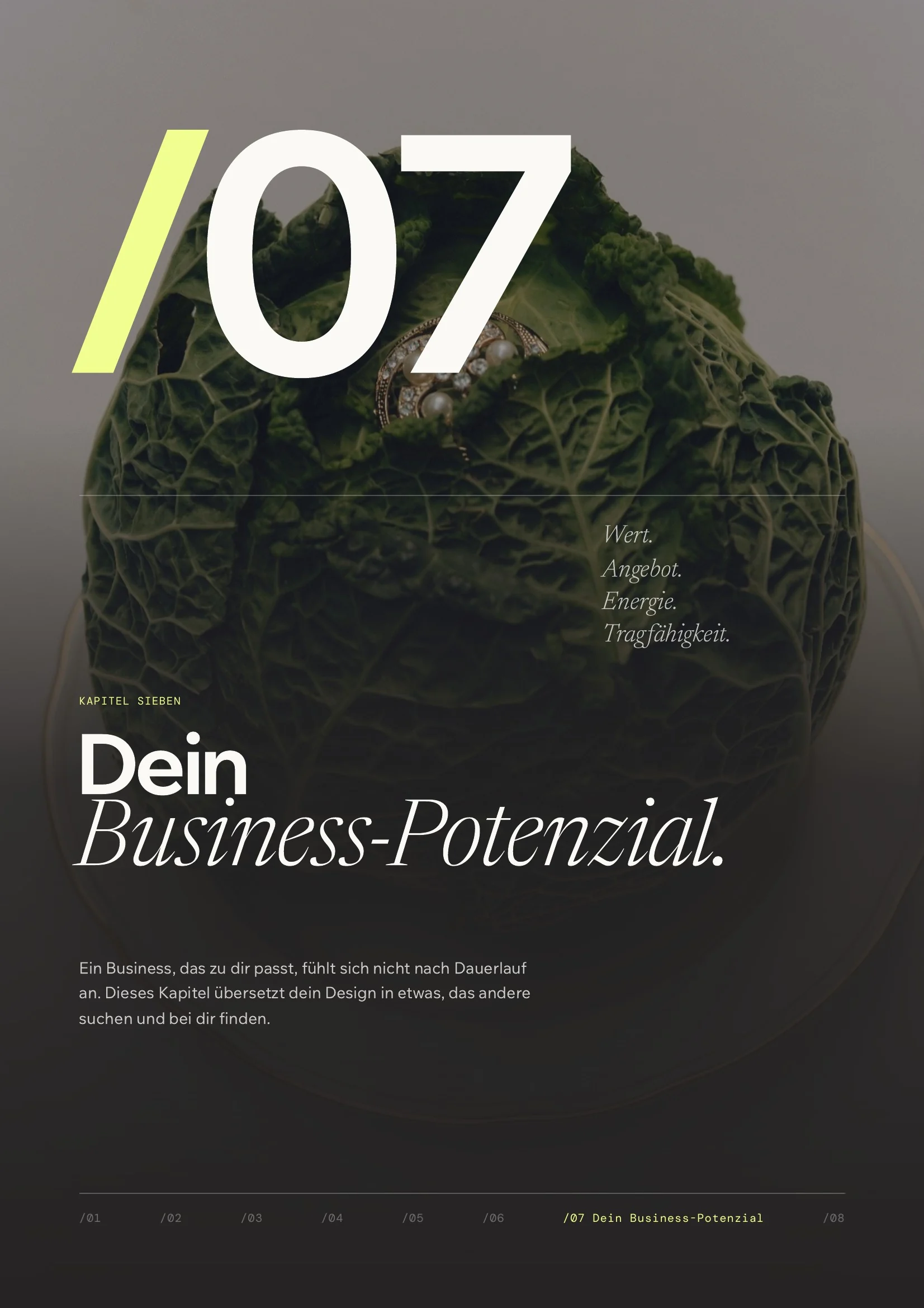 Seite aus dem Business Blueprint: Kapitel 07 „Dein Business-Potenzial“ mit einem Wirsingkopf