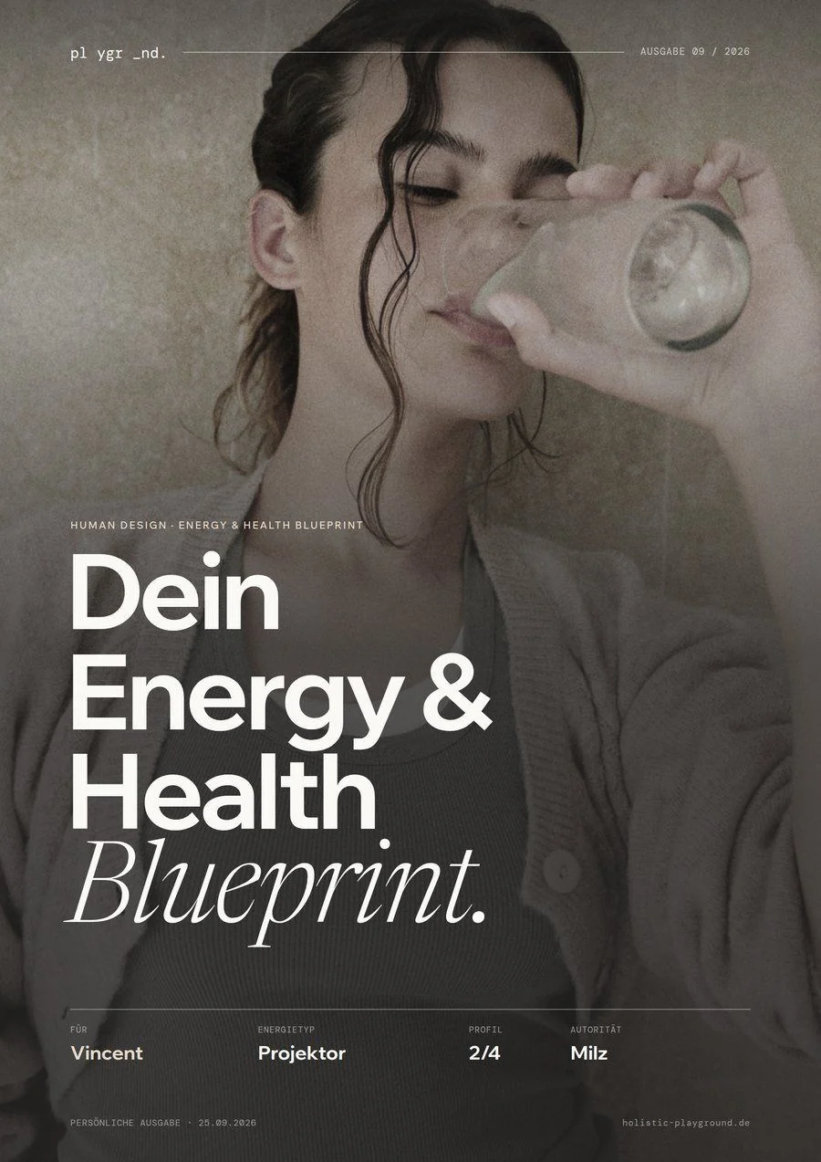 Cover des Energy & Health Blueprint: eine Frau trinkt aus einem Wasserglas, Auswertung für einen Milz-Projektor 2/4
